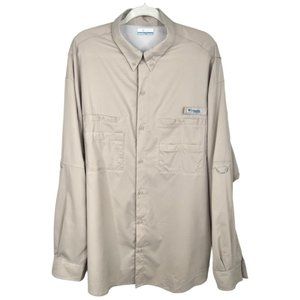 Columbia PFG Omni-Shade Fishing Shirt Mens Size XXL Khaki Tan Button Down Vented